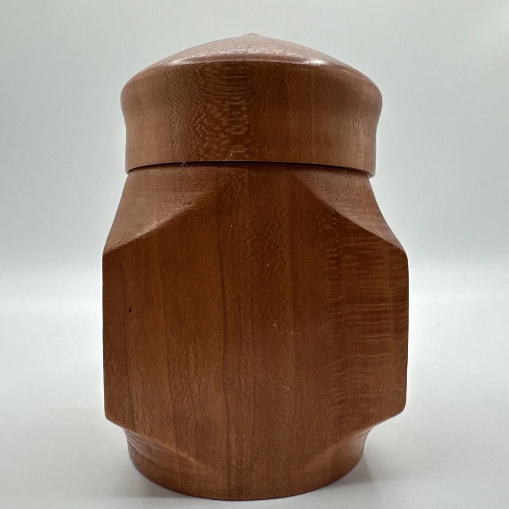 Vintage Turned Teak Wood Tobacco Jar Canister Apothecary Storage Box w/ Lid 4.5